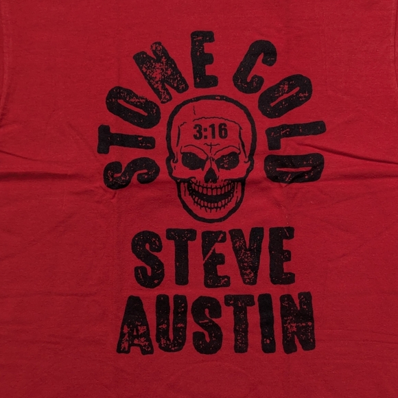 Stone Cold Steve Austin red shirt. 3:16 WWE mens large. Used. Ripple Junction - Picture 2 of 7